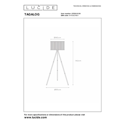 TAGALOG - Lampa podłogowa - 1xE27 21729/81/30 Lucide